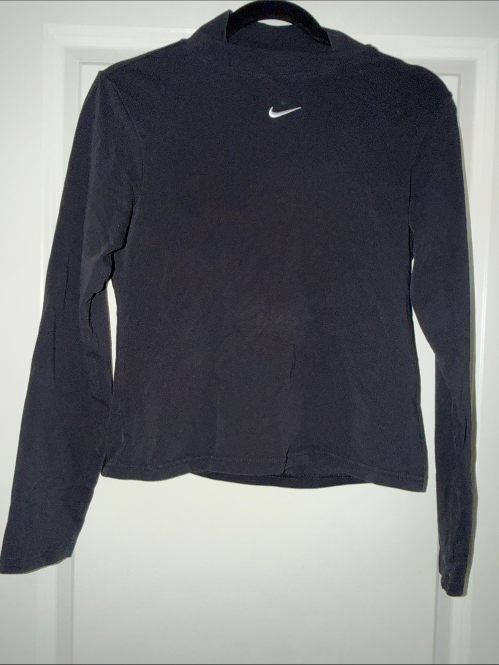 Nike Women's Black Long-Sleeve Crew with White Swoosh